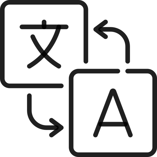 Icono de intercambio de idiomas con símbolos de traducción, representando servicios lingüísticos.